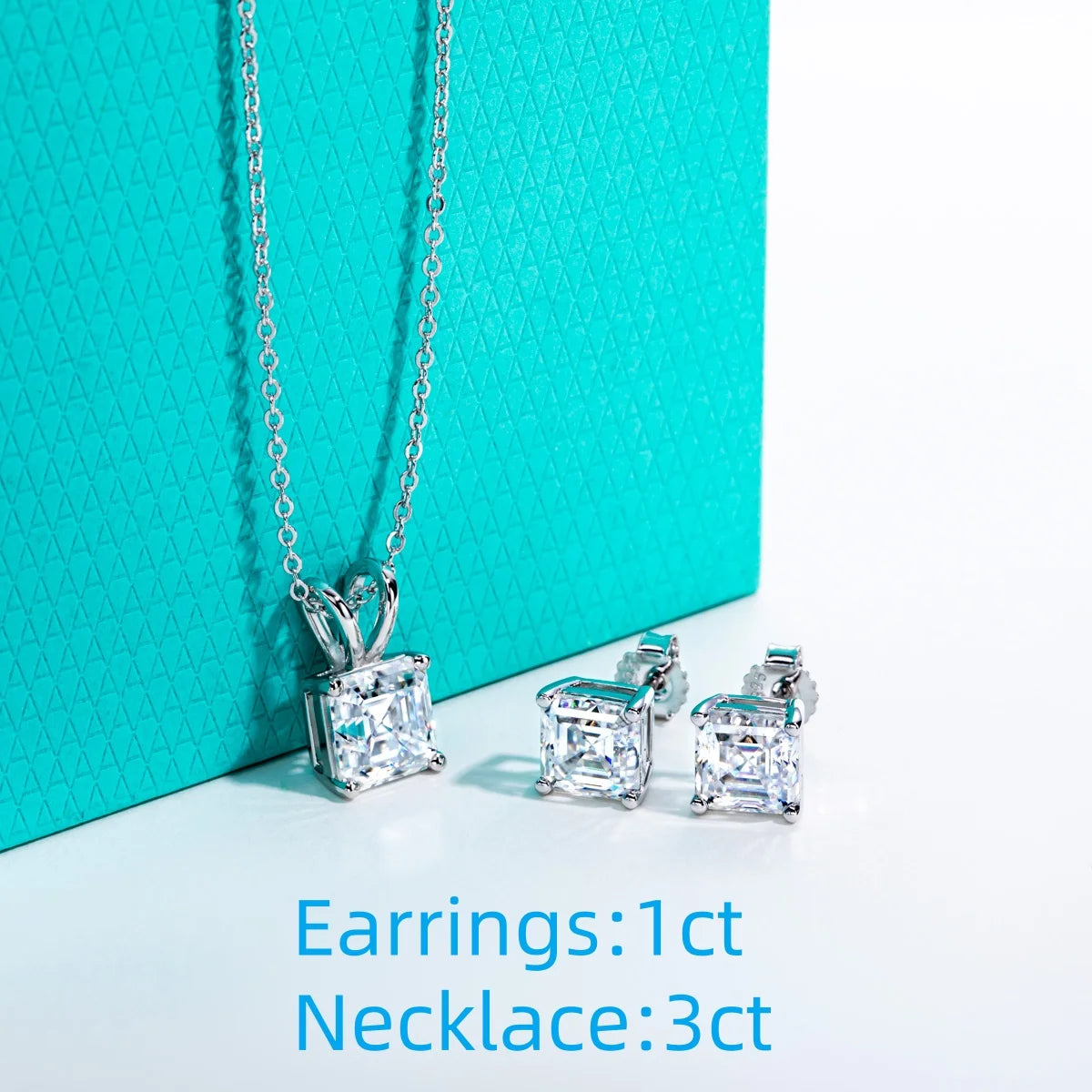 AnuJewel 2-5ct Asscher Moissanite Necklace 0.5-3ct Earrings 925 Sterling Silver 18k Gold Plated Wedding Jewelry Set for Woman