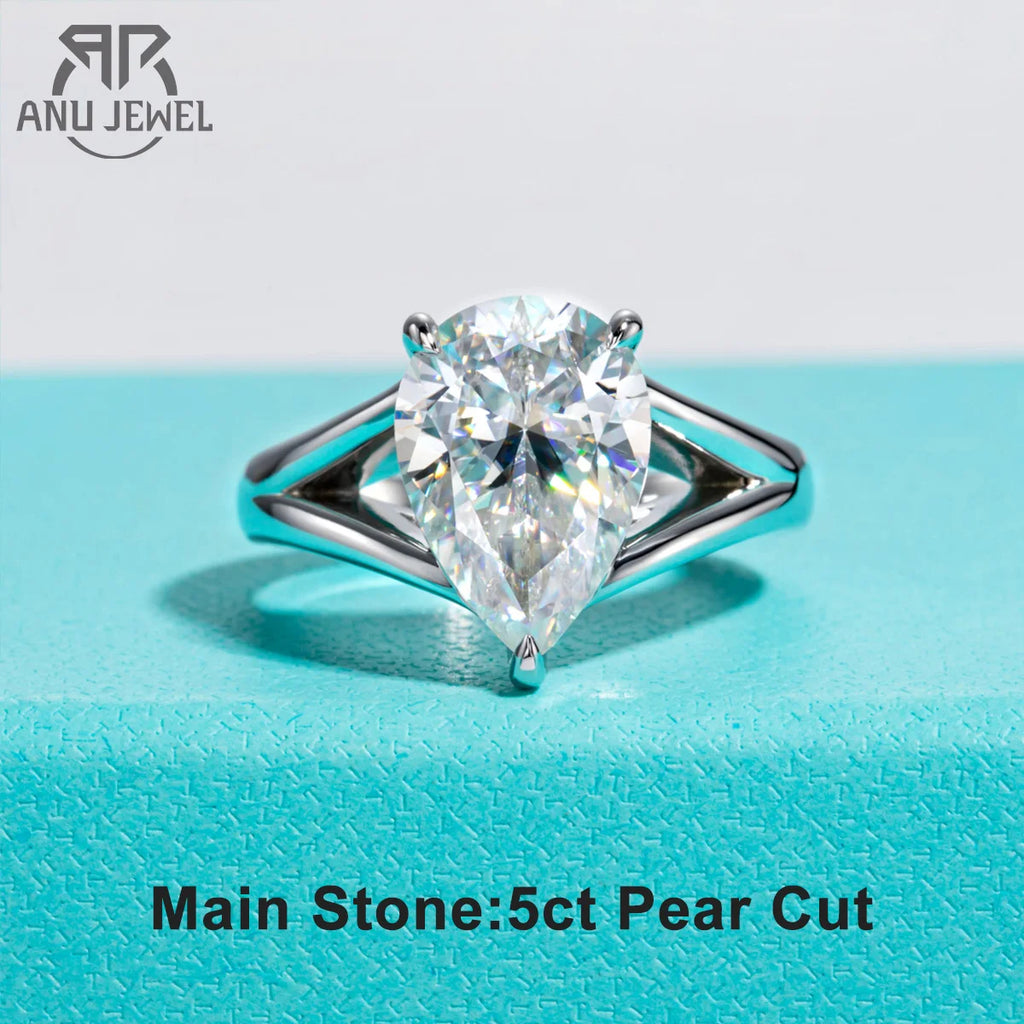 5ct pear moissanite solitaire engagement ring, S925 sterling silver — Aurora Moissanite