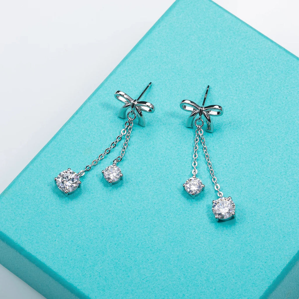 AnuJewel 3cttw D Color Moissanite Diamond Bow Drop Earrings 925 Sterling Silver Stud Earrings Charm Jewelry Wholesale
