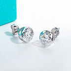 2cttw four-leaf clover bezel moissanite earrings side view, 18K gold — Aurora Moissanite