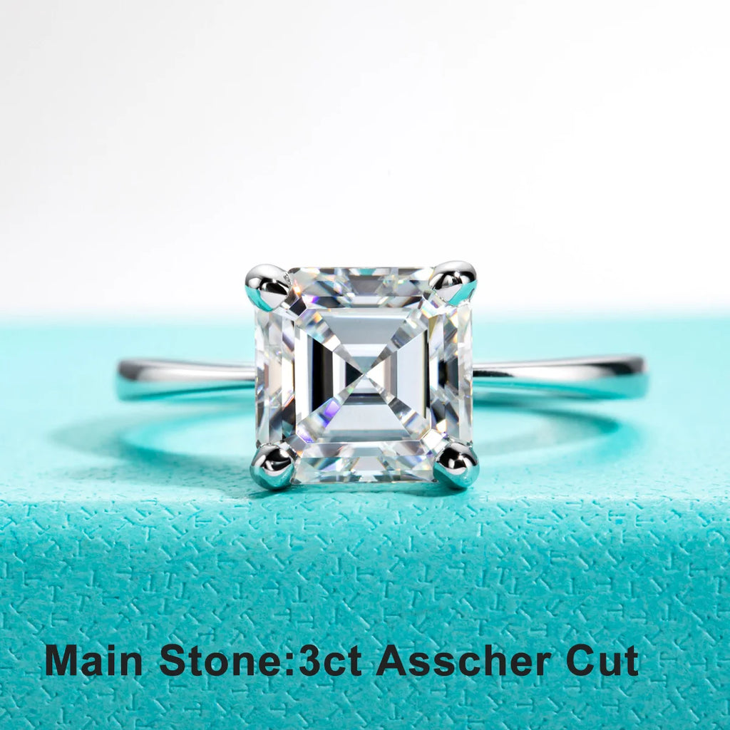 The Kova Ring worn — 3ct asscher moissanite, S925 — Aurora Moissanite