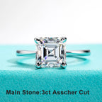 The Kova Ring worn — 3ct asscher moissanite, S925 — Aurora Moissanite