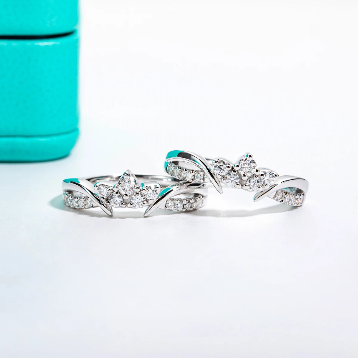 Crown moissanite ring set, side profile, S925 — Aurora Moissanite