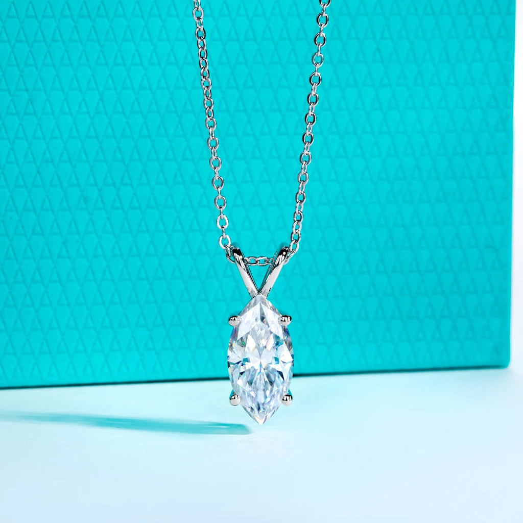 AnuJewel Marquise Cut Moissanite Pendant Necklace D Color 2ct/3ct/4ct/5ct 925 Sterling Silver Elegant Jewelry Gift for Women