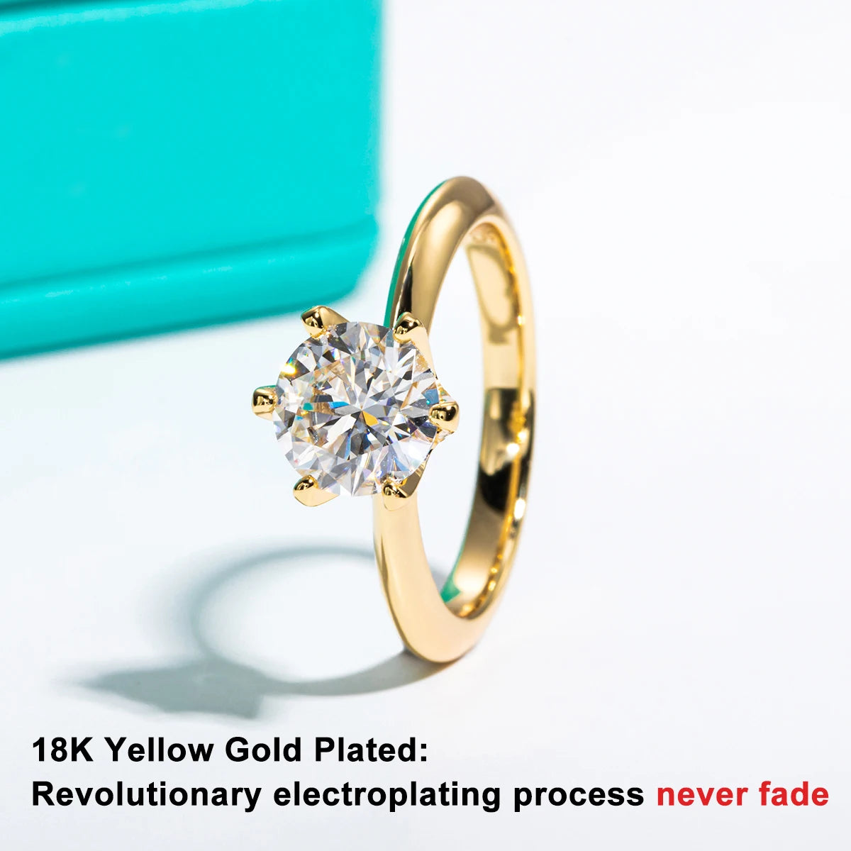 The Zael Ring — round moissanite solitaire 2ct or 3ct, 14K yellow gold — Aurora Moissanite
