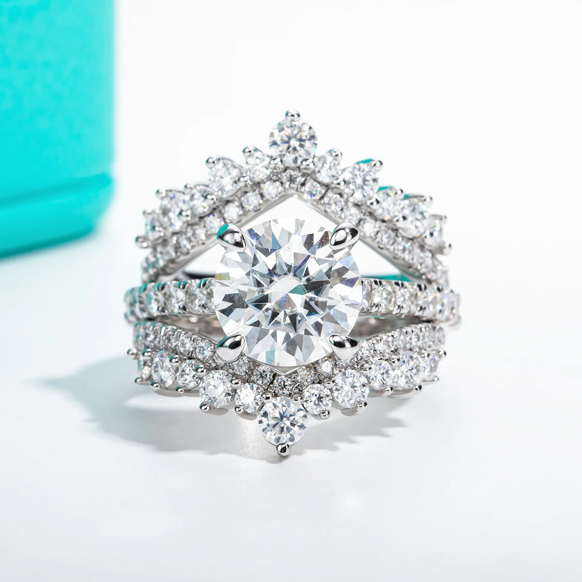 The Reid Ring lifestyle — 3ct round moissanite gold solitaire worn on finger — Aurora Moissanite