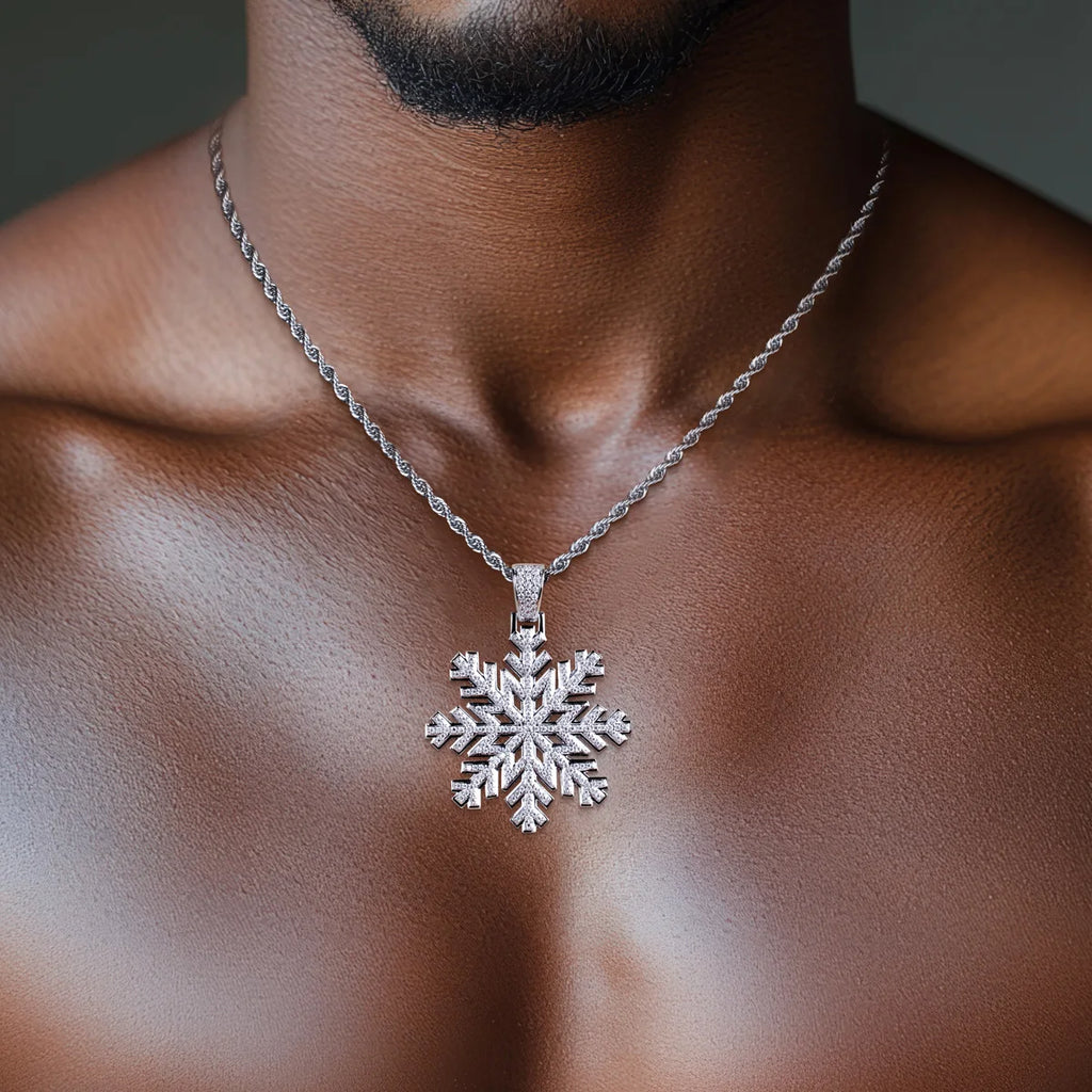 AnuJewel Moissanite Snowflake Necklace 14K Gold Plated Pendant 60cm Layered Heavy Metal New Age Hip Hop Jewelry for Men&Women