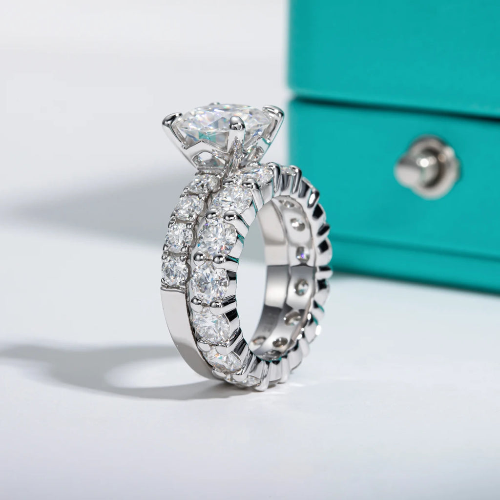 3.5ct moissanite ring set, side profile, S925 — Aurora Moissanite