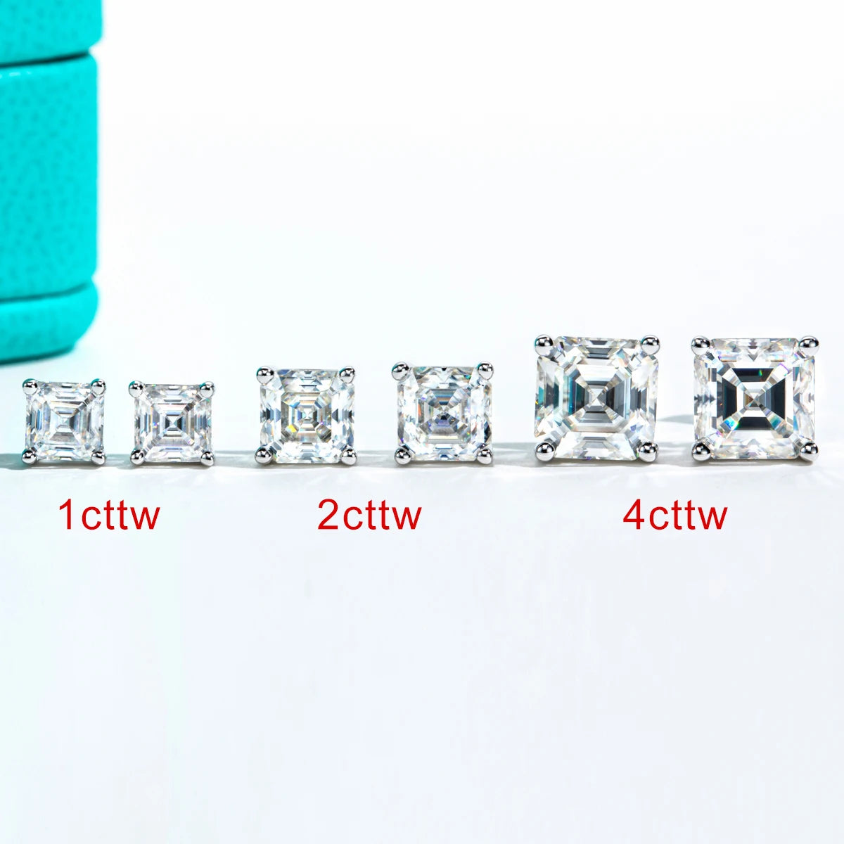AnuJewel 10K Gold Post 4/2/1ct Asscher Cut Moissanite Stud Earrings Anti-allergy Eearrings For Women Jewelry Wholesale