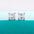 The Arch Earrings — asscher moissanite studs multi-carat, front view — Aurora Moissanite
