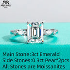 3ct emerald and 0.3ct pear moissanite two-stone ring, 18K gold S925 — Aurora Moissanite