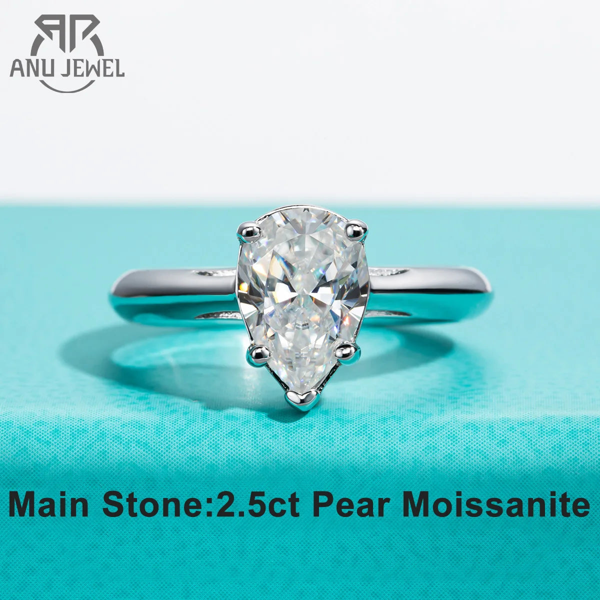 2.5ct pear moissanite solitaire engagement ring, S925 sterling silver — Aurora Moissanite