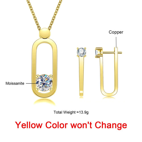AnuJewel 2ct D Color Moissanite Pin Necklace Yellow Gold Plated Moissanite Pin Earrings Wedding Jewelry Set Gifts For Women