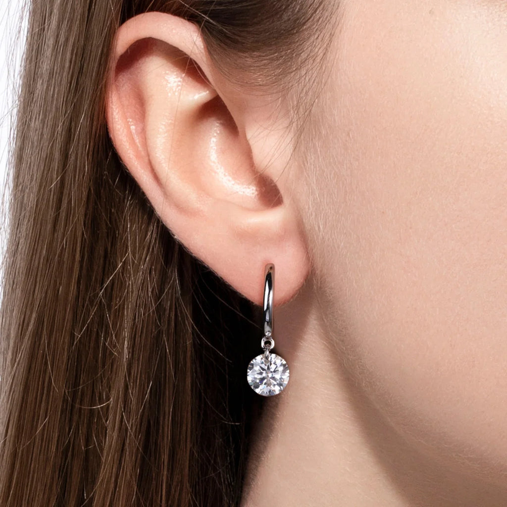 Moissanite hoop earrings 4cttw, close detail, D color — Aurora Moissanite
