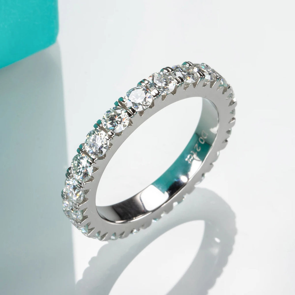3mm moissanite eternity band, side profile, S925 — Aurora Moissanite