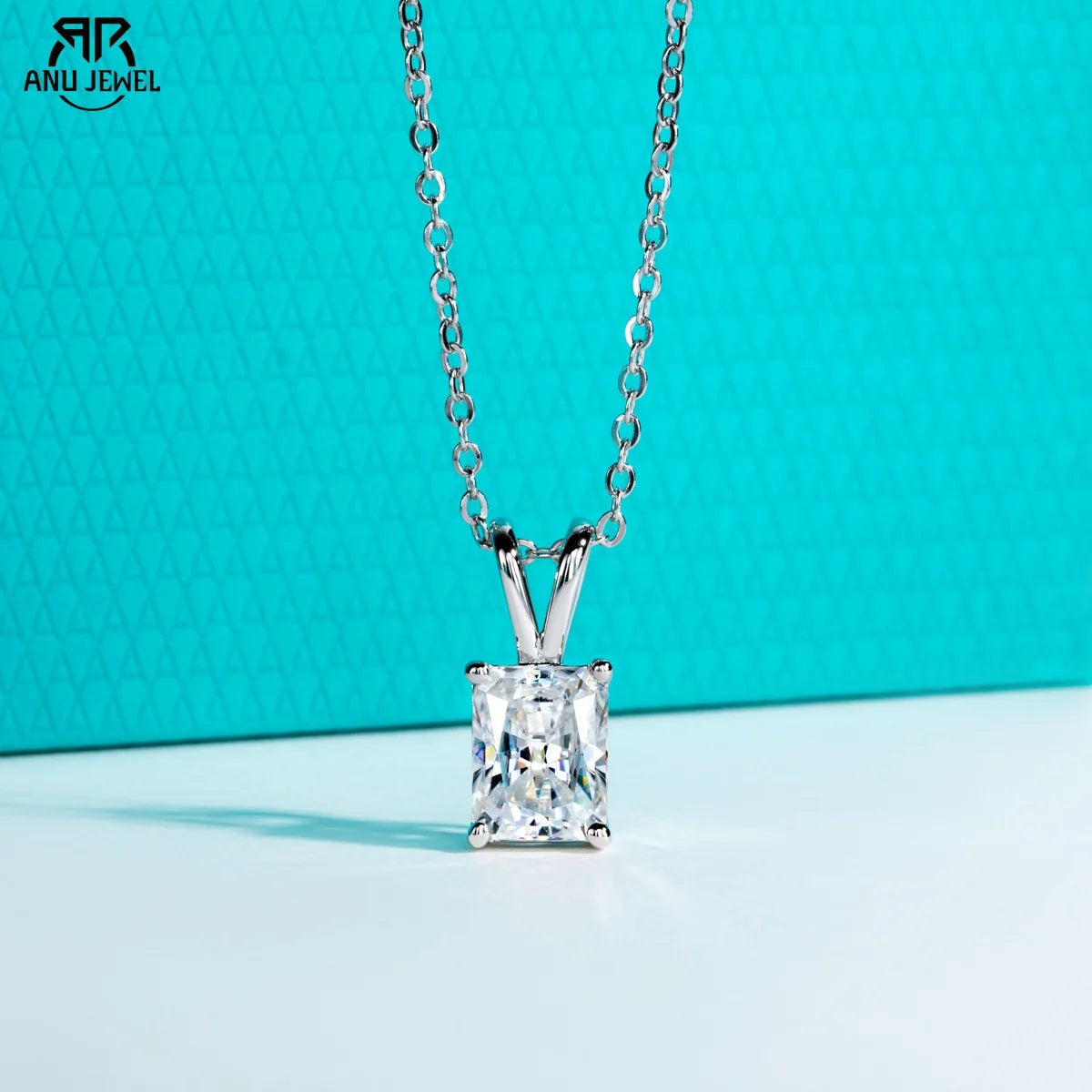 AnuJewel 2ct/3ct/4ct/5ct D Color Radiant Cut Moissanite Diamond Pendant Necklace 925 Sterling Silver Jewelry Gifts for Women