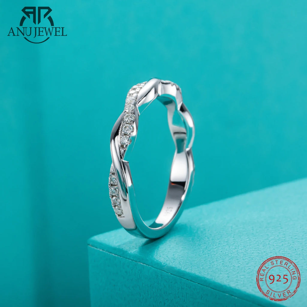 1.3mm moissanite eternity band, S925 sterling silver, white background — Aurora Moissanite