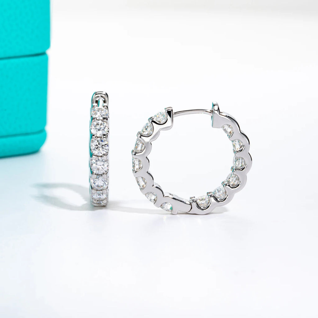 AnuJewel 3mm 2.6cttw D Color Moissanites Hoop Earrings 925 Sterling Silver Luxury Huggie Earring for Women Jewelry Wholesale