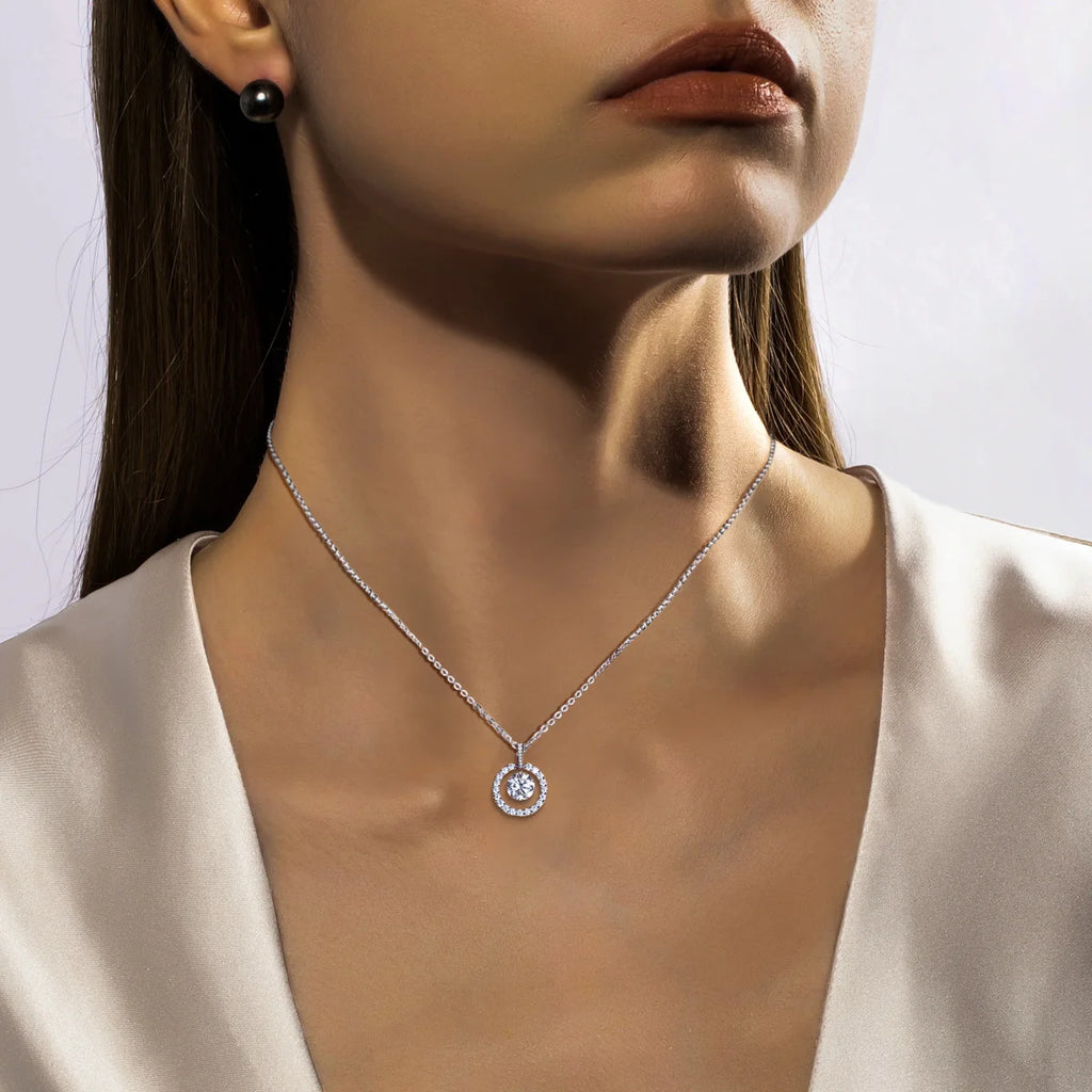 AnuJewel 3ct D Color Moissanite Diamond Halo Pendant Necklace 925 Sterling Silver Valentine's Day Gifts Jewelry Wholesale