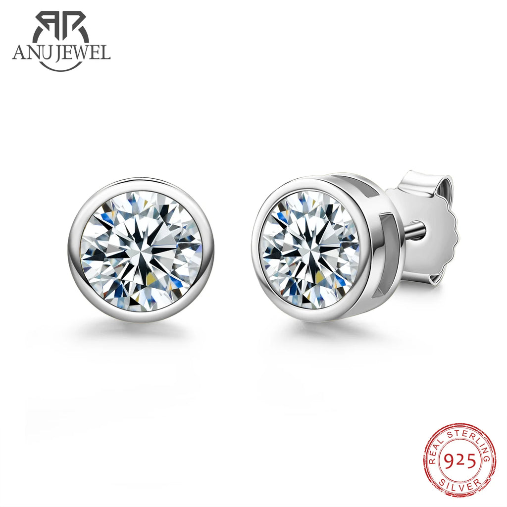 AnuJewel 1ct 2ct Total D Color Round Moissanite 18K Gold Plated Stud Earrings Stud Earrings  For Woman