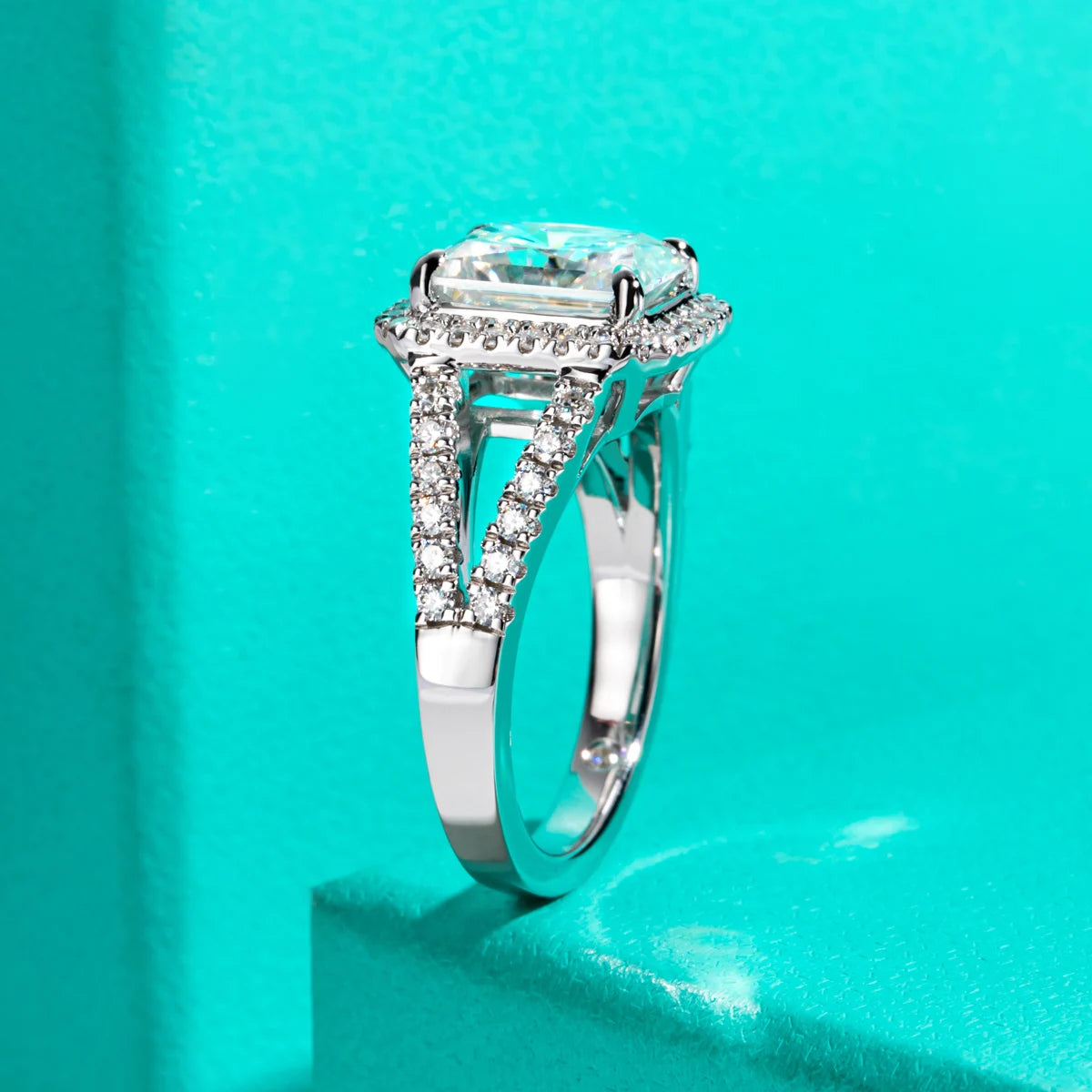 The Petra Ring — 3ct radiant moissanite vintage ring, front view — Aurora Moissanite