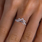 Moissanite chevron wedding band stacked, 18K gold plated, top view — Aurora Moissanite