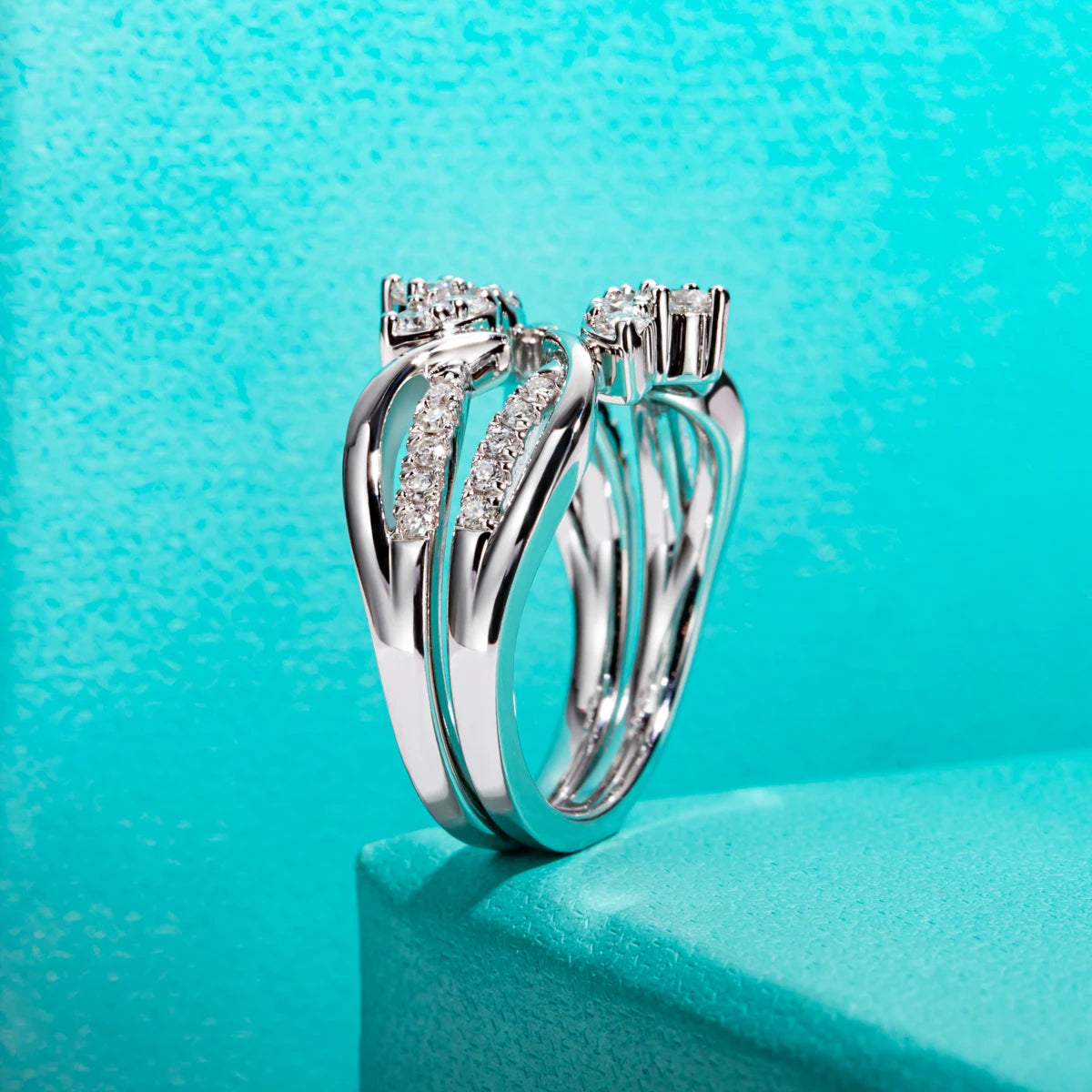 The Cora Ring lifestyle — crown moissanite bridal set worn — Aurora Moissanite