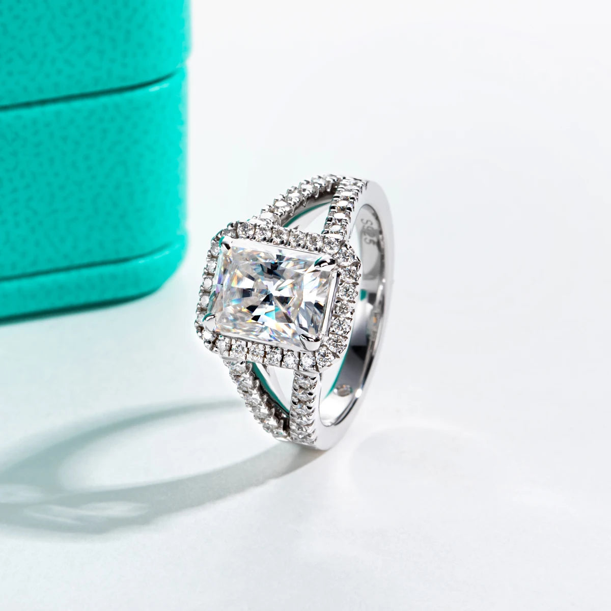 The Petra Ring worn — 3ct radiant cut moissanite vintage engagement ring — Aurora Moissanite