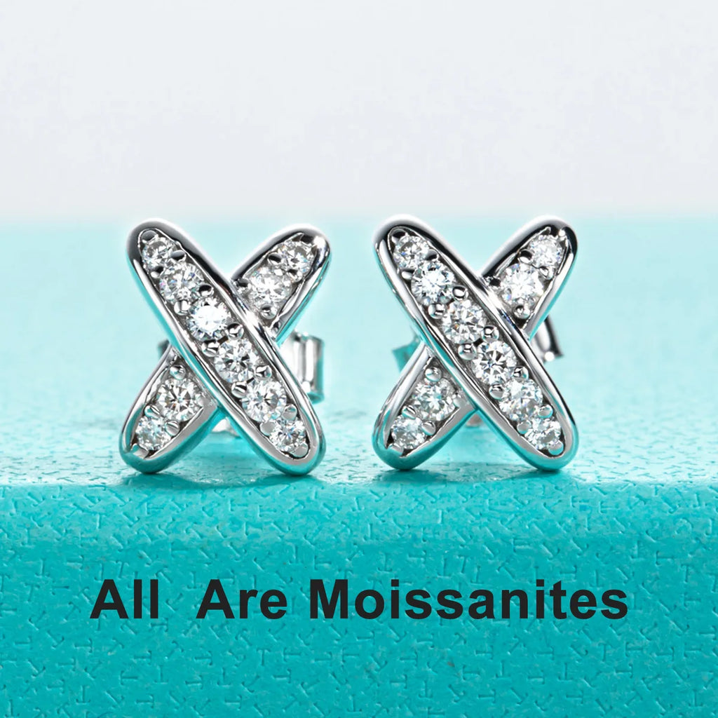AnuJewel Moissanite Diamond Earrings 925 Sterling Silver D Color VVS1 Moissanite Classic Cross Stud Earrings For Woman Jewelry