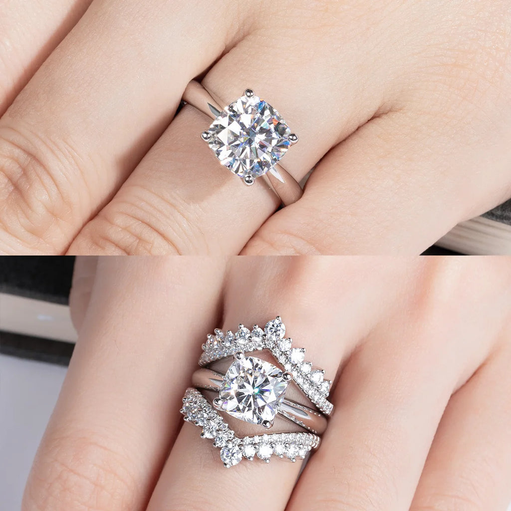 Gray moissanite cushion ring top view, rounded-square shape in gray stone — Aurora Moissanite