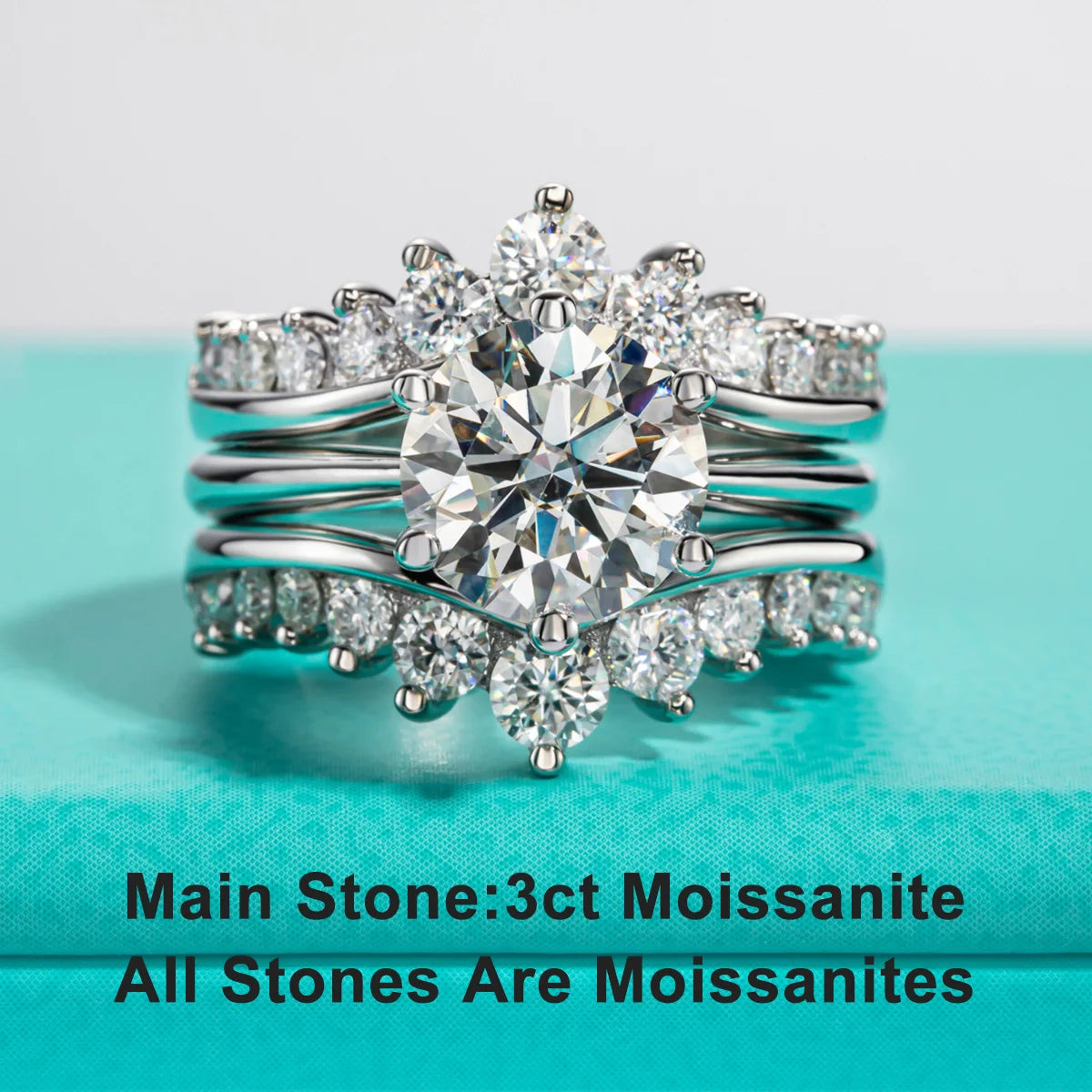 The Loa Ring worn — 3ct moissanite bridal set, 18K gold — Aurora Moissanite