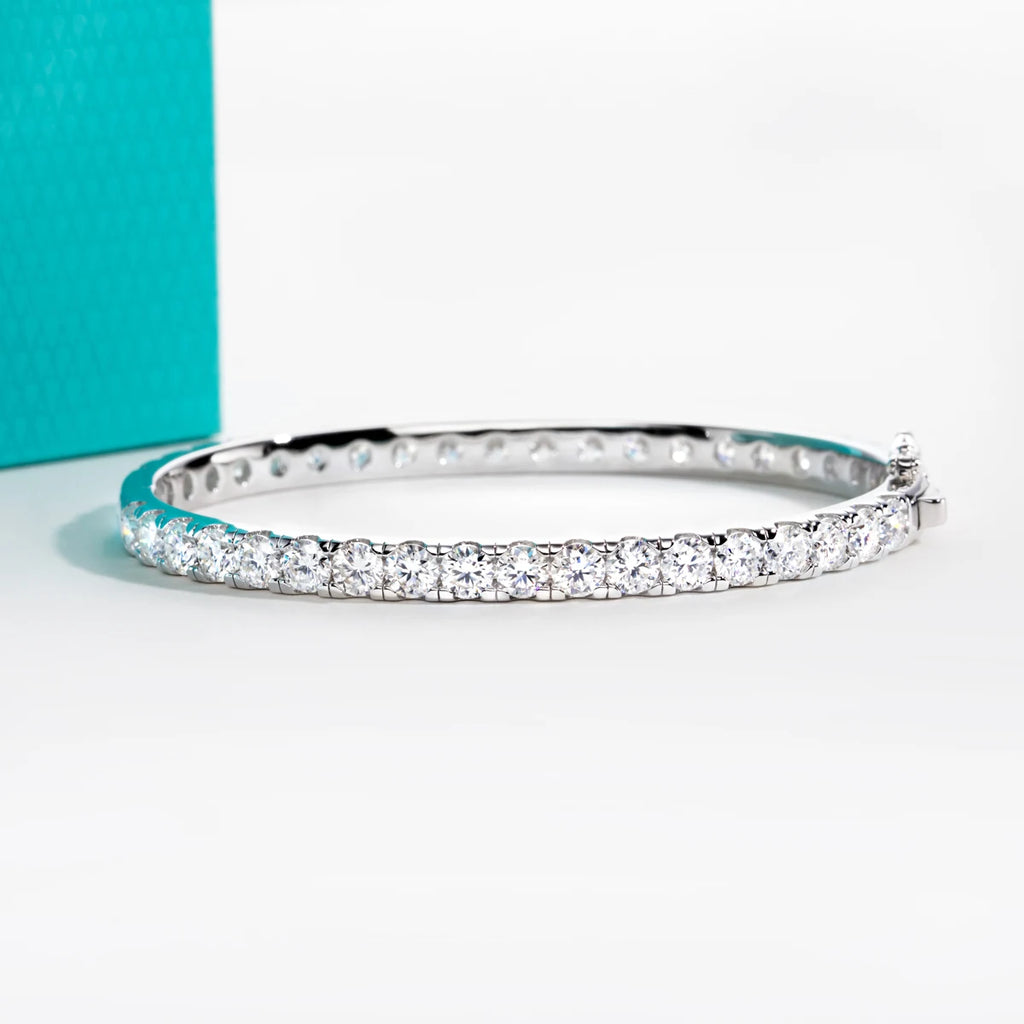 AnuJewel 4mm(11.7cttw) Moissanite Eternity Bracelet 925 Sterling Silver 18K White Gold Plated Classic Bangle for Women Jewelry