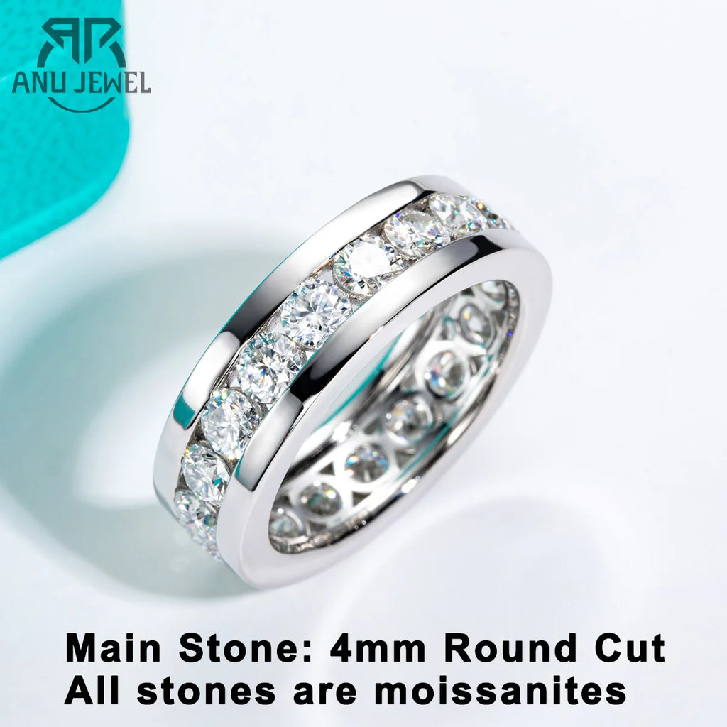 4mm moissanite eternity wedding band, S925 unisex sizes 5 to 12 — Aurora Moissanite