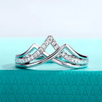 The Eden Band worn — moissanite V-shape wedding band, 18K gold plated — Aurora Moissanite