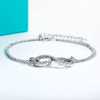 AnuJewel 1.7mm Moissanite Bow-Knot Bracelet 925 Sterling Silver Lab Created Diamond 18+5cm Adjustable Bracelets for Woman Gifts