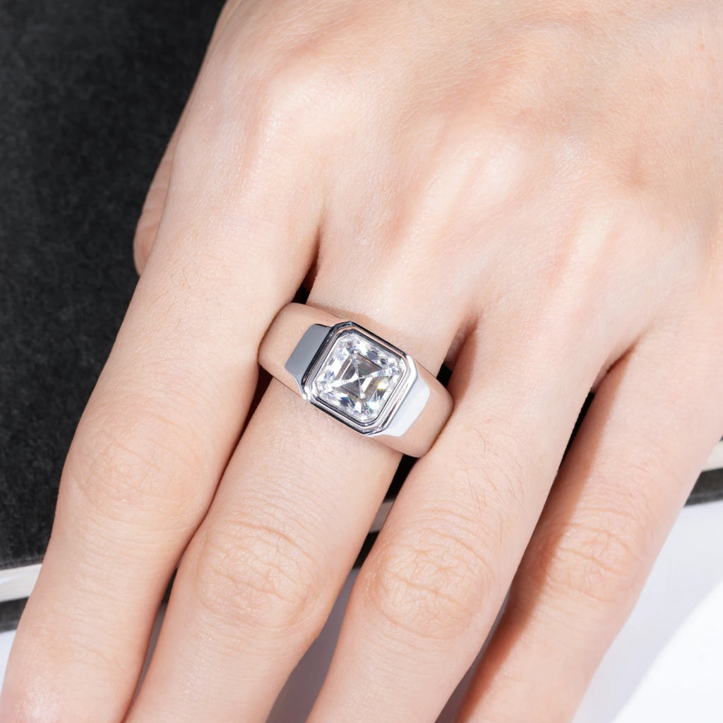 The Crux Ring lifestyle — asscher moissanite men's ring worn — Aurora Moissanite