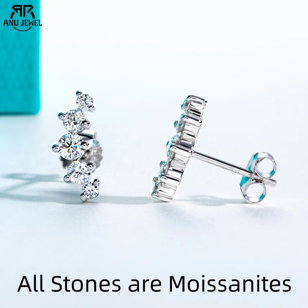 AnuJewel 1.04cttw Moissanite Stud Earrings 925 Sterling Silver Gold Plated Lab Created Diamond Smile Earrings For Women Jewelry