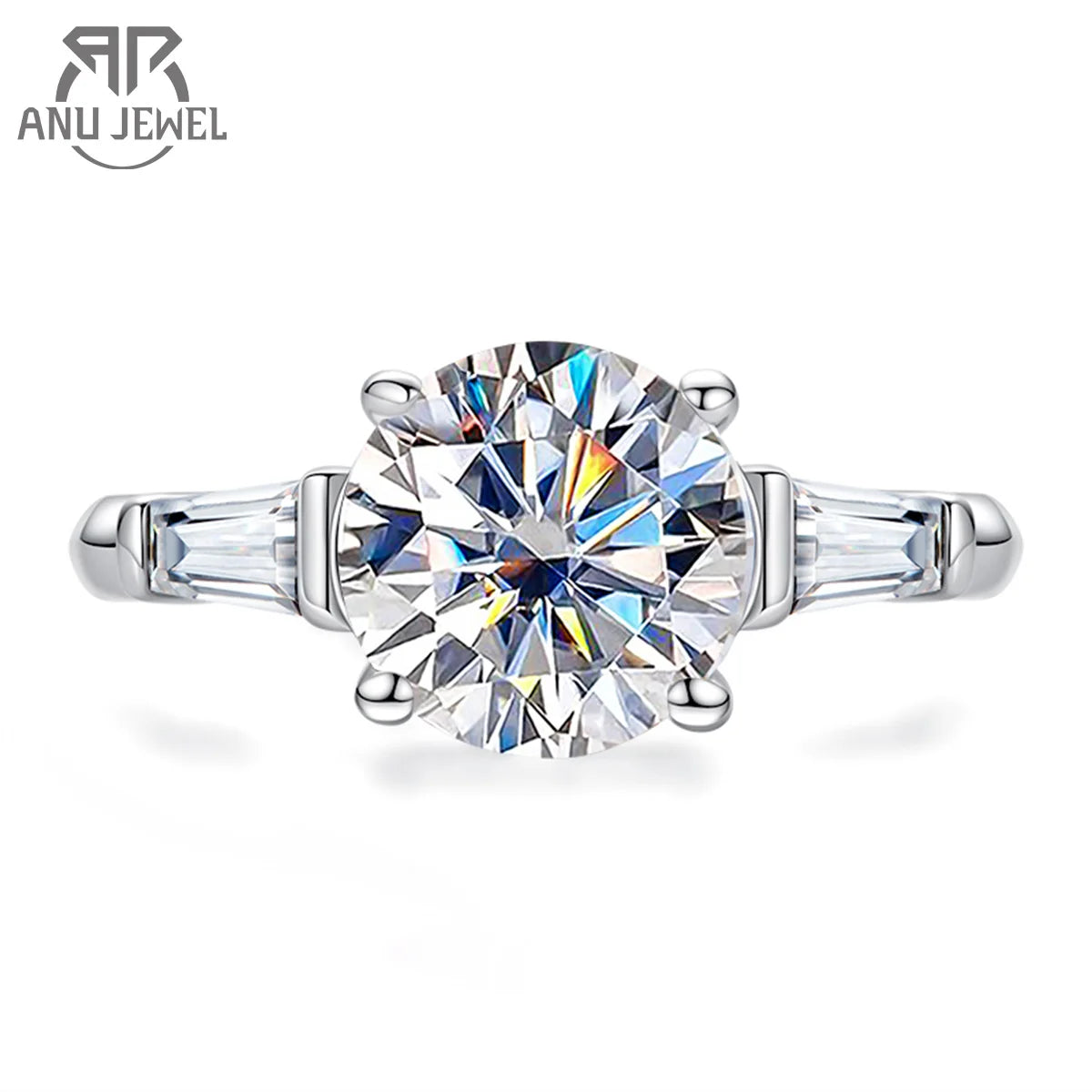 3.6cttw three-stone round moissanite ring, S925 sterling silver — Aurora Moissanite