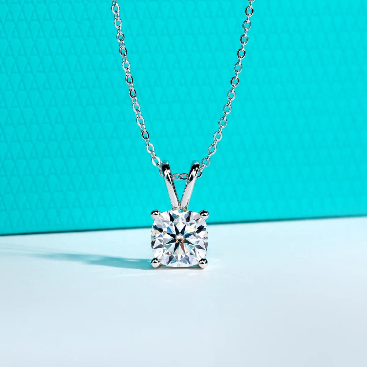 AnuJewel Cushion Cut Moissanite Pendant Necklace 2ct/3ct/4.5ct/5ct D Color 925 Sterling Silver Classic Jewelry Gifts for Women