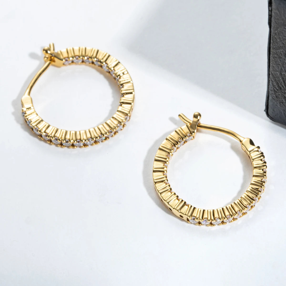 AnuJewel 1.5mm 0.66cttw D Color Moissanite Huggie Hoop Earrings With Cer Yellow Gold Plated Huggie Earring For Women Jewelry