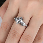 Claddagh Irish ring top view, heart crown hands design with gray moissanite — Aurora Moissanite