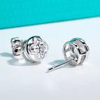 The Fere Earrings lifestyle — clover bezel moissanite worn — Aurora Moissanite