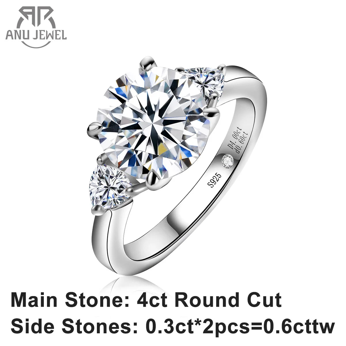 4.6ct round moissanite engagement ring, 18K white gold plated S925 — Aurora Moissanite