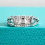 The Rune Band — 3mm princess moissanite tension mount ring, front view — Aurora Moissanite