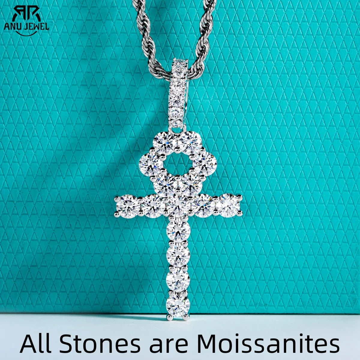AnuJewel 8.1cttw D Color Moissanite Cross Pendant Layered Glistening Hip Hop Necklace 925 Sterling Silver New Age Dope Jewelry