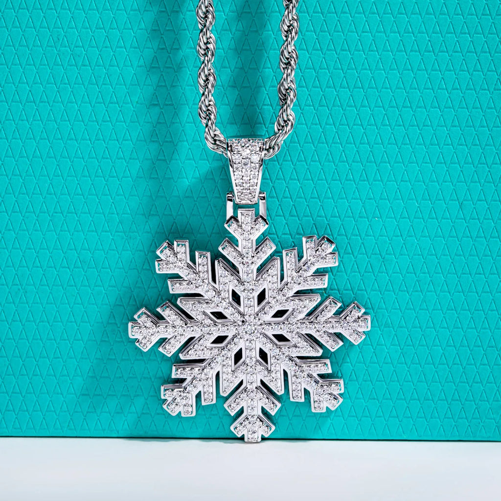 AnuJewel Moissanite Snowflake Necklace 14K Gold Plated Pendant 60cm Layered Heavy Metal New Age Hip Hop Jewelry for Men&Women