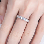 Princess cut moissanite eternity ring top view, 3mm, full circumference coverage — Aurora Moissanite
