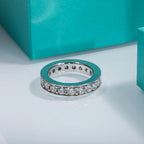 The Ora Band — 3.5mm moissanite eternity ring, front view, 18K white gold — Aurora Moissanite