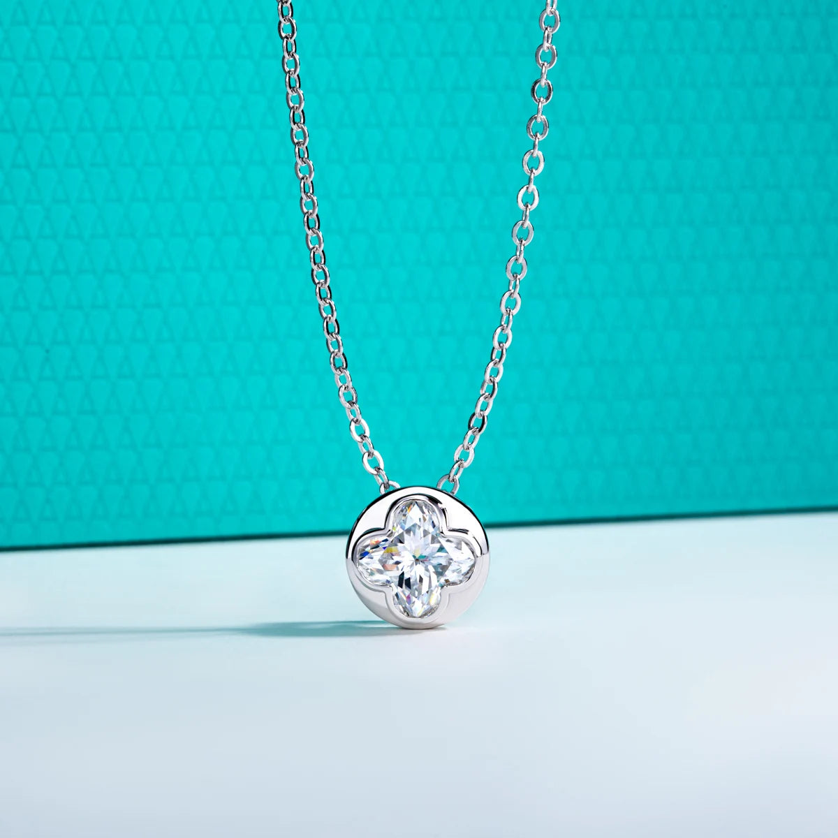 AnuJewel 2ct (7x7mm) Four-Leaf Clover Cut Moissanite Bezel Pendant Necklace 925 Sterling Silver Valentine's Day for Women Gifts