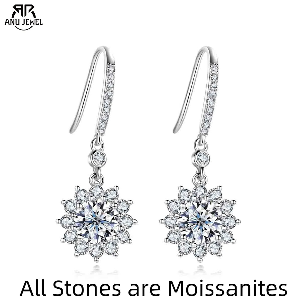 1ct sunflower moissanite hook drop earrings, S925 — Aurora Moissanite